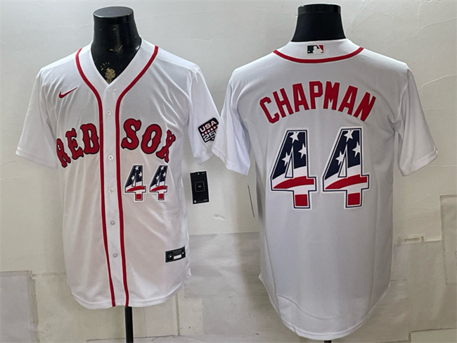 Men's Boston Red Sox #44 Aroldis Chapman White 2026 USA 250 Fourth of July Home Stitched Baseball Jersey Men's Boston Red Sox #44 Aroldis Chapman White 2026 USA 250 Fourth of July Home Stitched Baseball Jersey